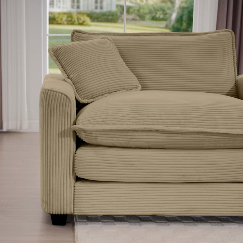 Modern Fabric Living Room Sofa Two Piece Set Two 2 Seater Sofas with 8 Cushion Upholstery Large Deep Seat Recliner Corduroy Fabric Latitude Run